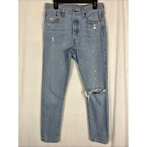 Levi 501 S Cotton Distressed Light Wash Mid Rise Button Fly Jeans